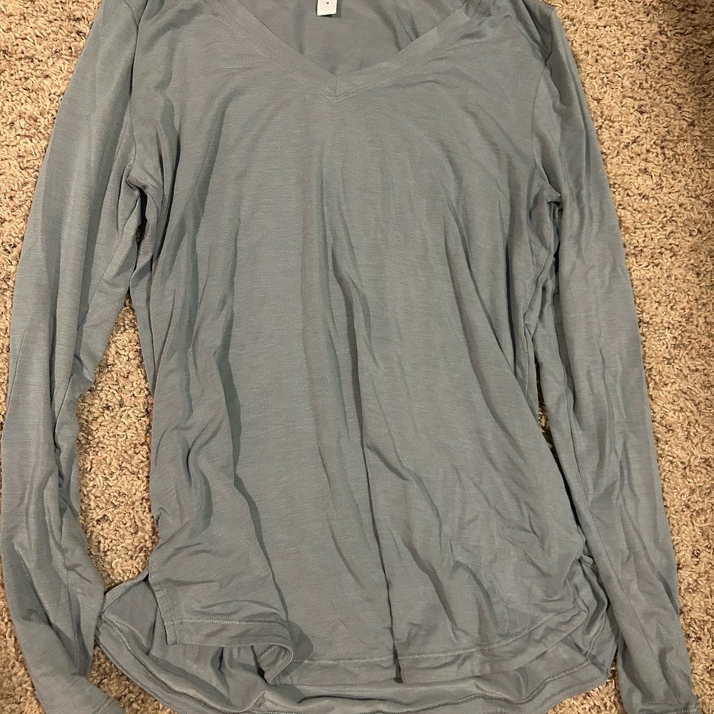 Athleta Light Blue Long Sleeve V-Neck Top